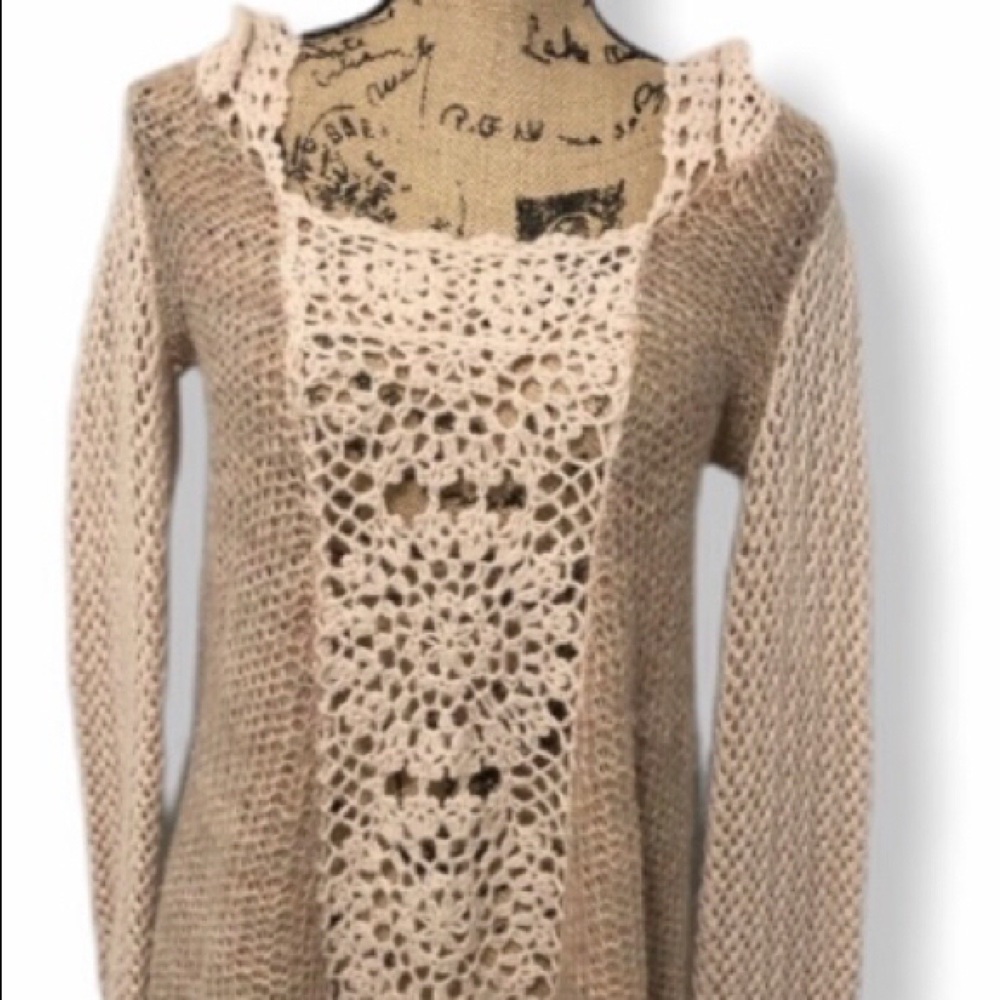 {Free People} Blush Hooded Open Knit Sweater